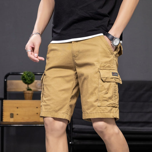 Shorts: Men's fashion, versatile, washed solid color, multi pocket, work wear, casual pants, printed sports pants