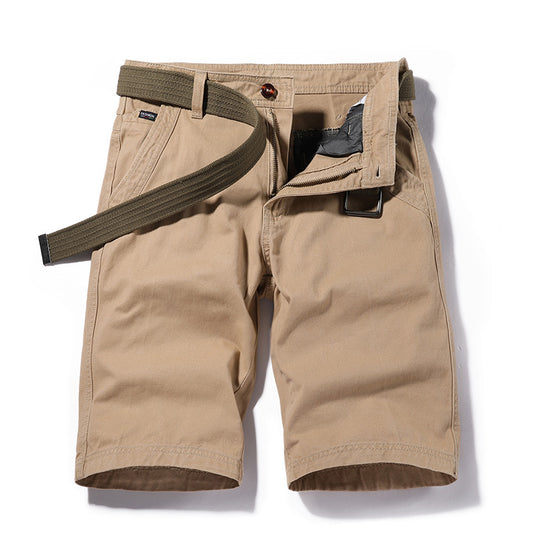 Men's simple classic versatile washed solid color printed casual overalls, six point sports pants