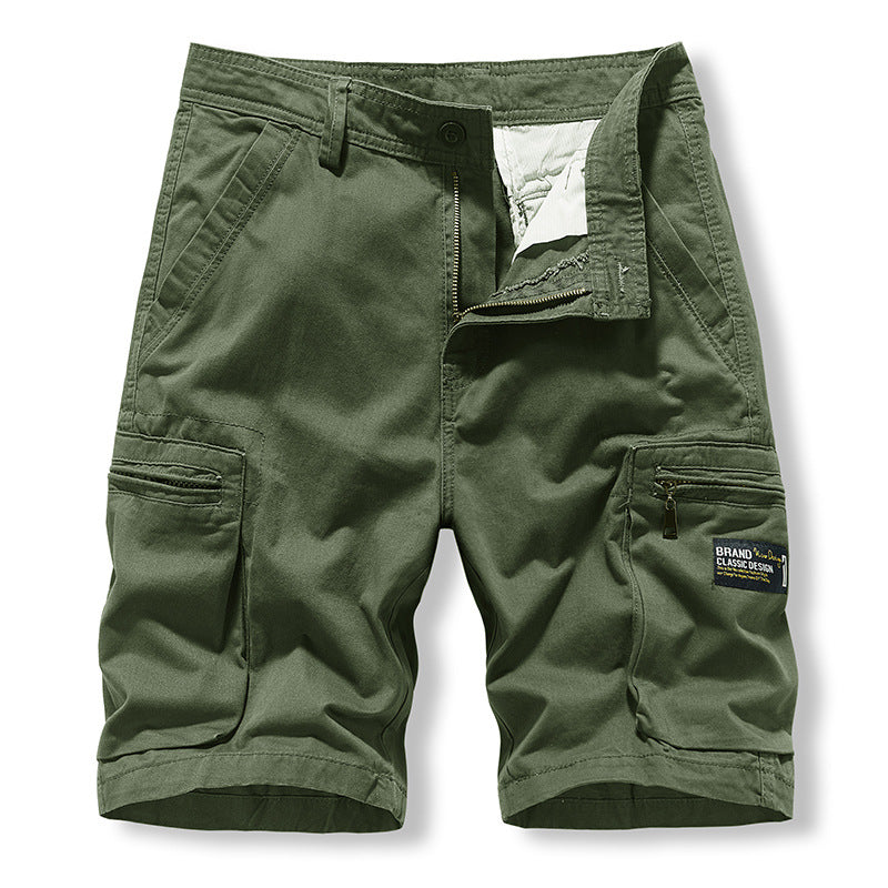 Work wear shorts men's casual pure cotton water wash sports 5-point zipper pocket multi bag pants