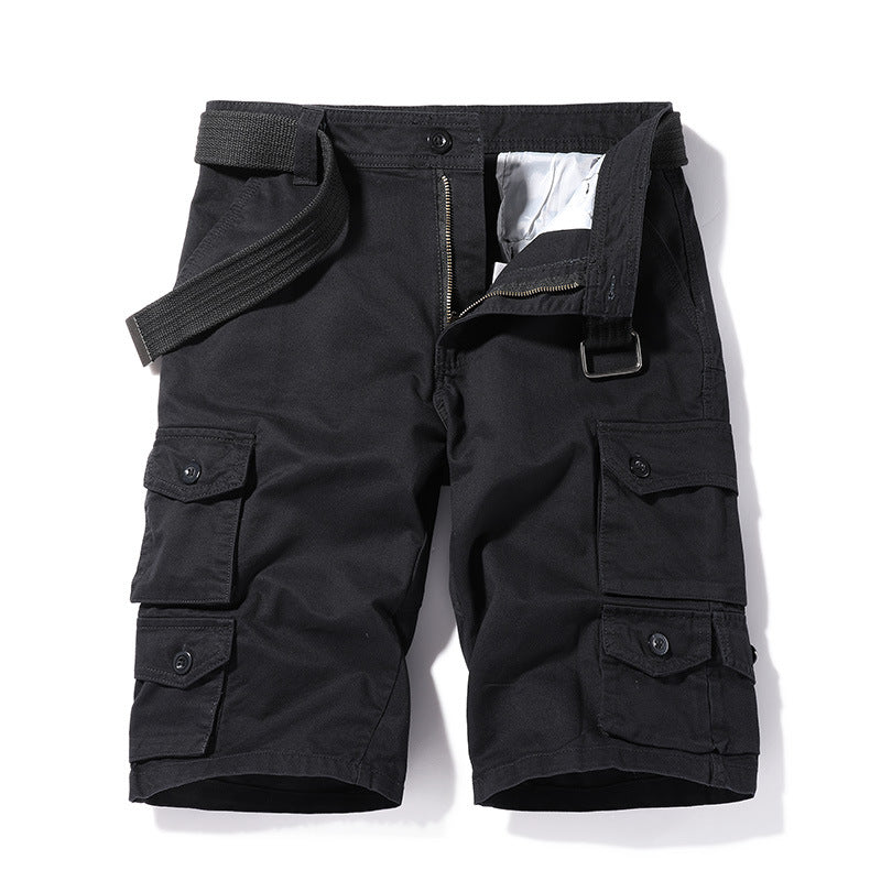 Shorts: Men's simple, classic, versatile, washed, Multi Pocket casual overalls, six point sports men's pants