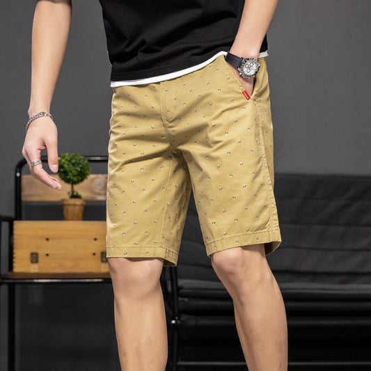 Shorts: Men's trend: versatile, washed solid color printed work clothes, casual pants, loose straight tube dynamic pants