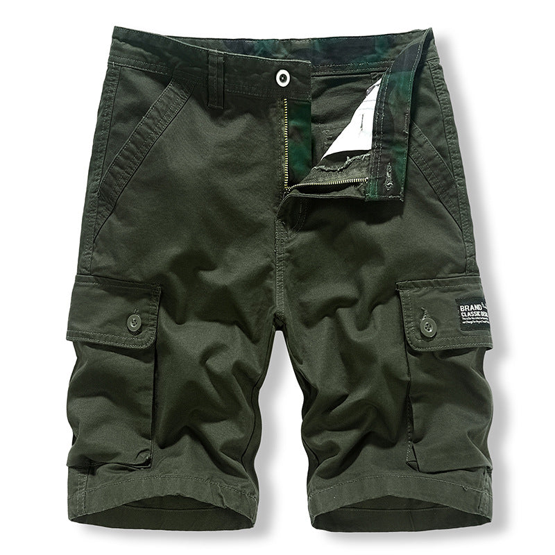 Work Shorts men's casual pure cotton washing sports five point multi bag pants