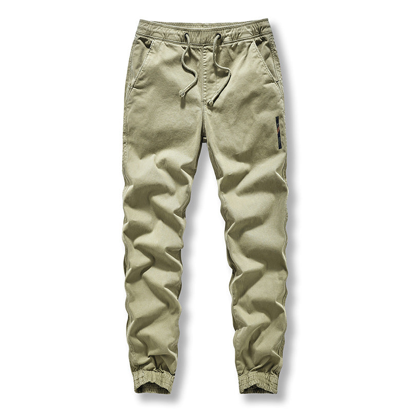 Casual pants: Men's new work clothes, washed solid color, tethered, closed hem, long pants