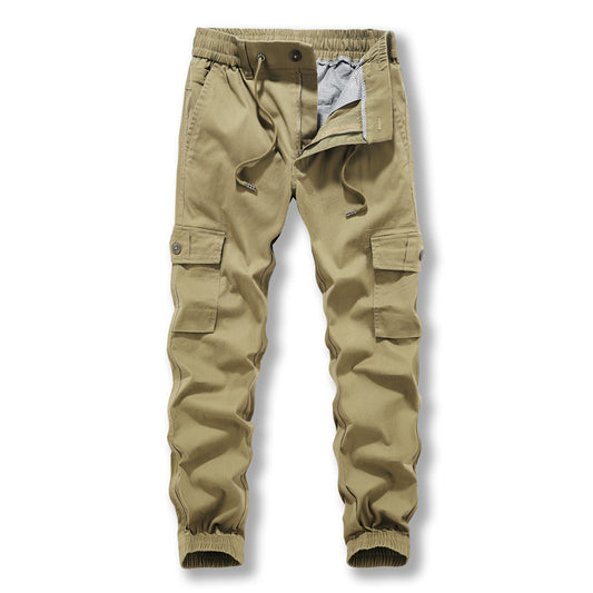 Pure cotton overalls: Men's new trend, washed pure color, legged, multi pocket, casual pants