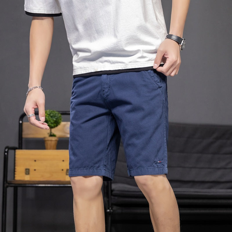 Shorts: Men's fashion, versatile, washable, denim proof, back pocket, embroidered work clothes, casual pants, straight tube sports pants