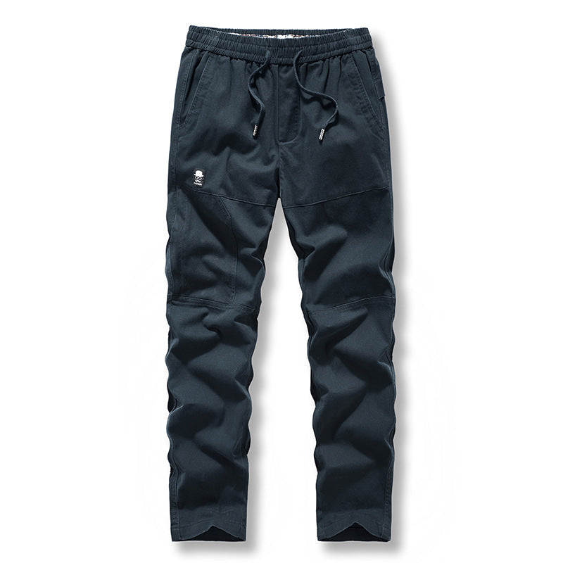 Men's washed solid color straight tube long cargo pants