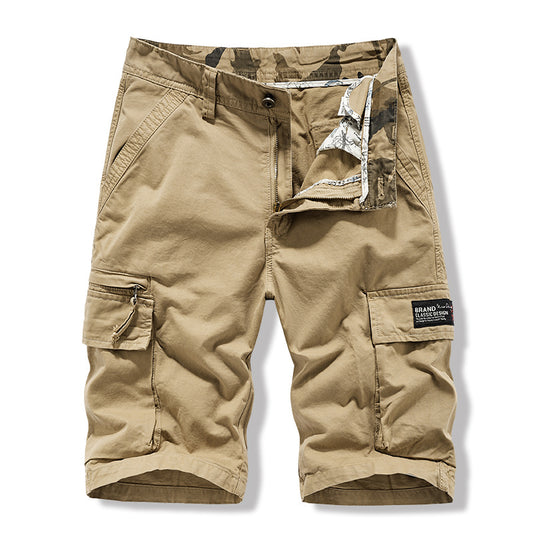 Pure cotton high-quality work wear shorts men's new casual dynamic washing solid color Multi Pocket six point pants