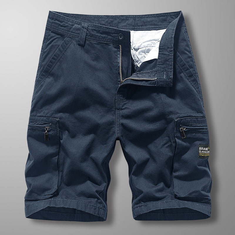 Work wear shorts men's casual pure cotton water wash sports 5-point zipper pocket multi bag pants