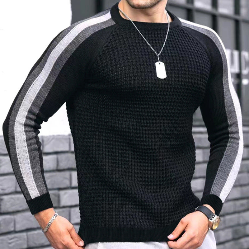 Round neck color contrast t-shirt men's casual loose bottoming sweater