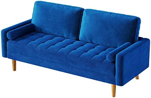 58 inch Loveseat Sofa, 2-Seater Velvet Couch, Soft Tufted Seat Cushion Love Seats Couch with 2 Throw Pillows, Mid Century Modern