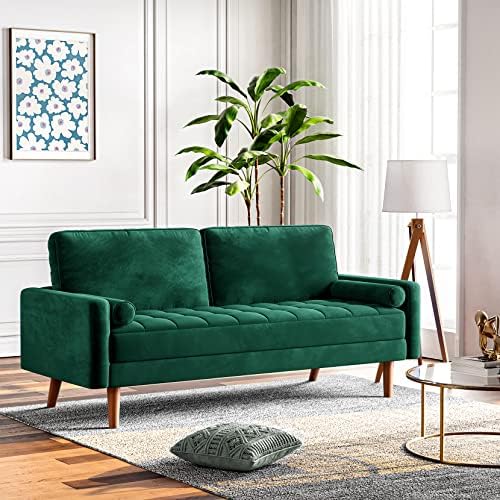 58 inch Loveseat Sofa, 2-Seater Velvet Couch, Soft Tufted Seat Cushion Love Seats Couch with 2 Throw Pillows, Mid Century Modern