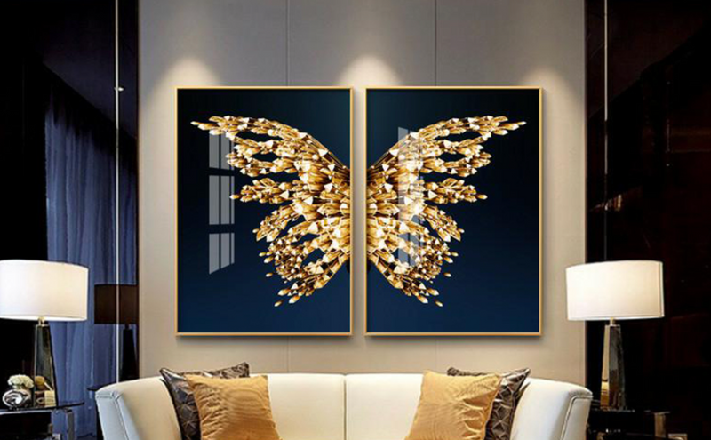 Golden butterfly Canvas Art (2-Piece)