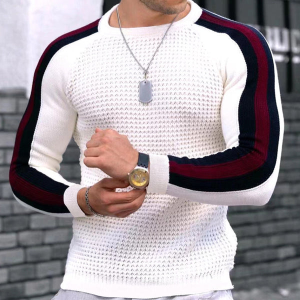 Round neck color contrast t-shirt men's casual loose bottoming sweater