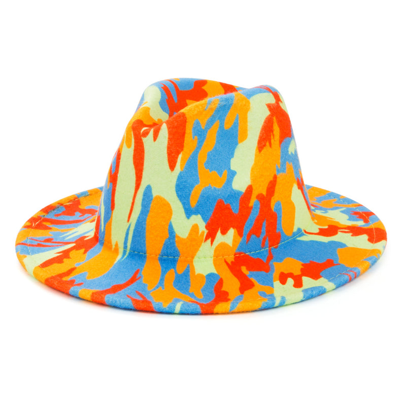 Cloche Hat,1pc Fashion Personality Jazz Hat Men's Colorful Rendering Pattern Top Hat Wide-Brimmed Cloche Hat