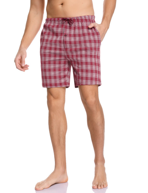 Men's Short Sleeve Shorts Pure Color Plaid Shorts Pajama Set