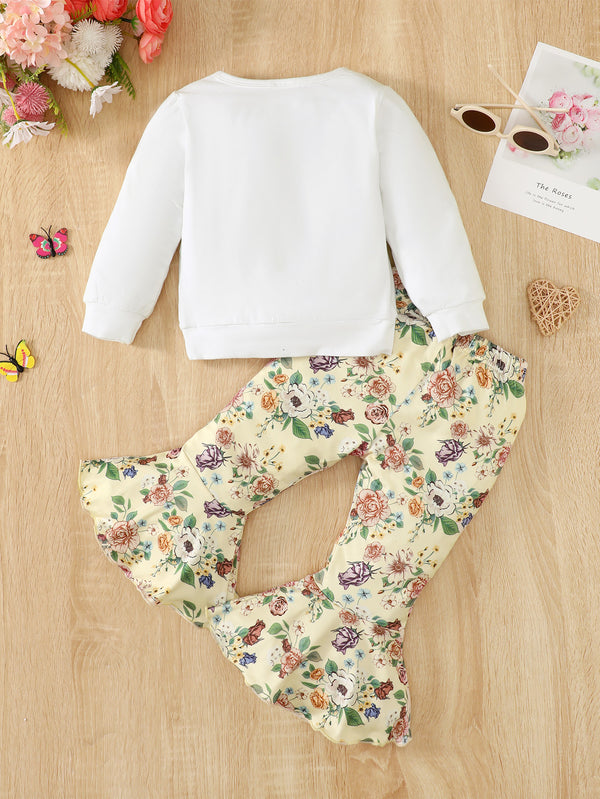 I Will FLY AWAY Butterfly Graphic Tee and Floral Print Flare Pants Kit