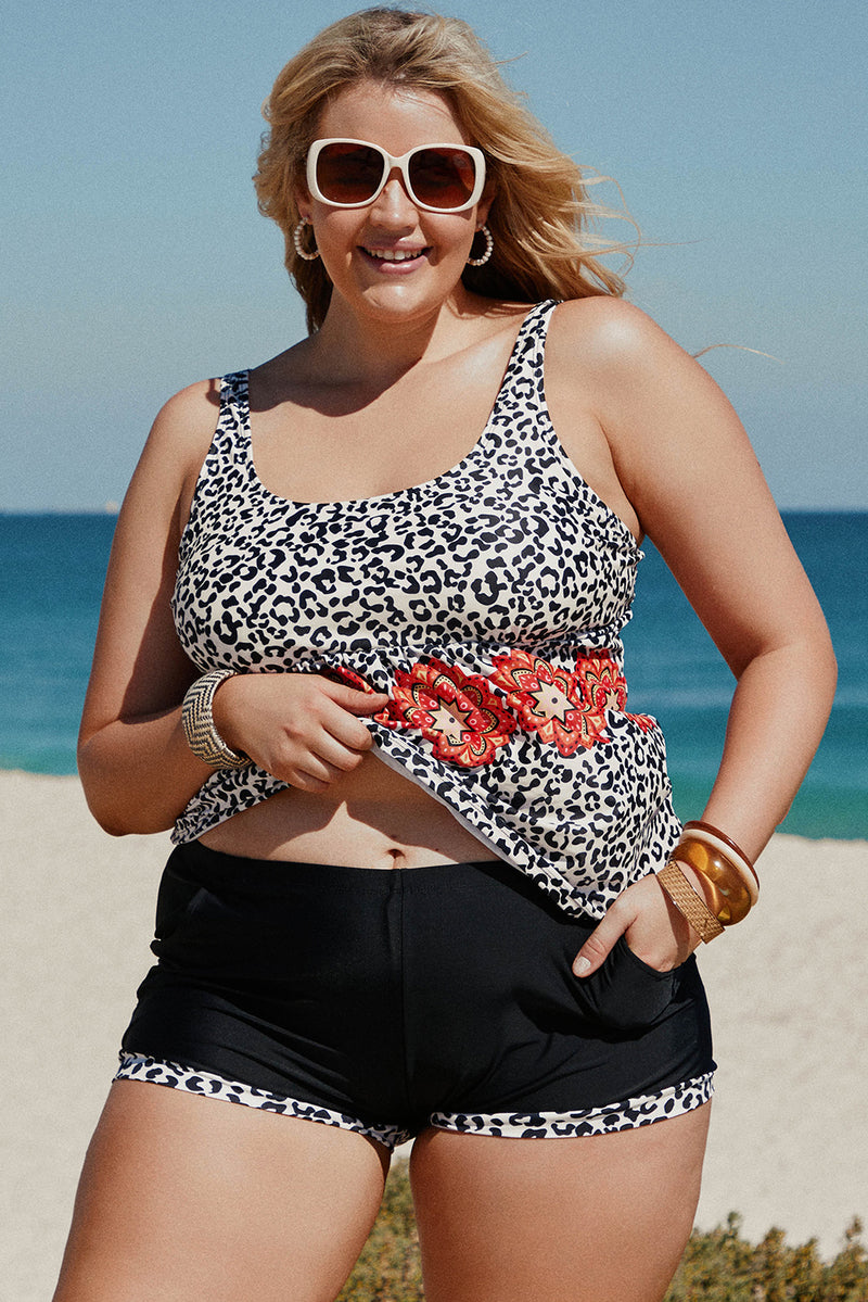 Plus Size Mixed Print Tankini Set with Pockets