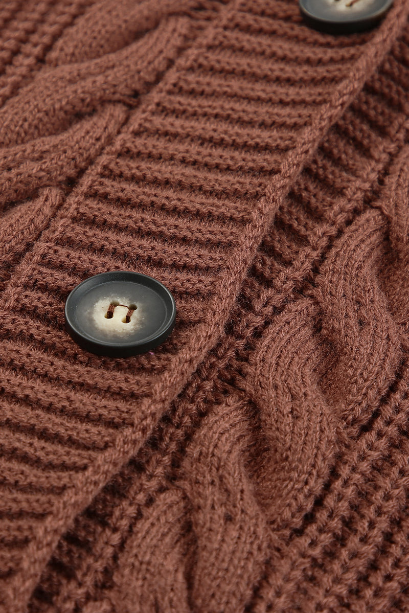 Cable-Knit Button Front V-Neck Cardigan