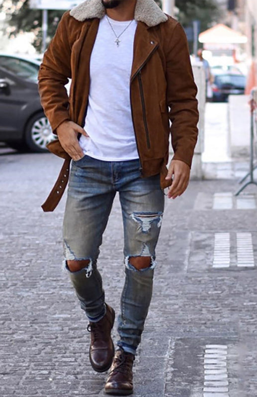 Men's Fashion Frayed Slim Fit Long Jeans