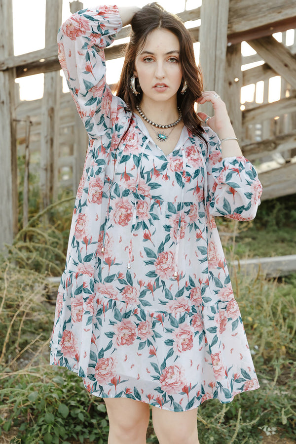 Floral Puff Sleeve Tiered Mini Dress