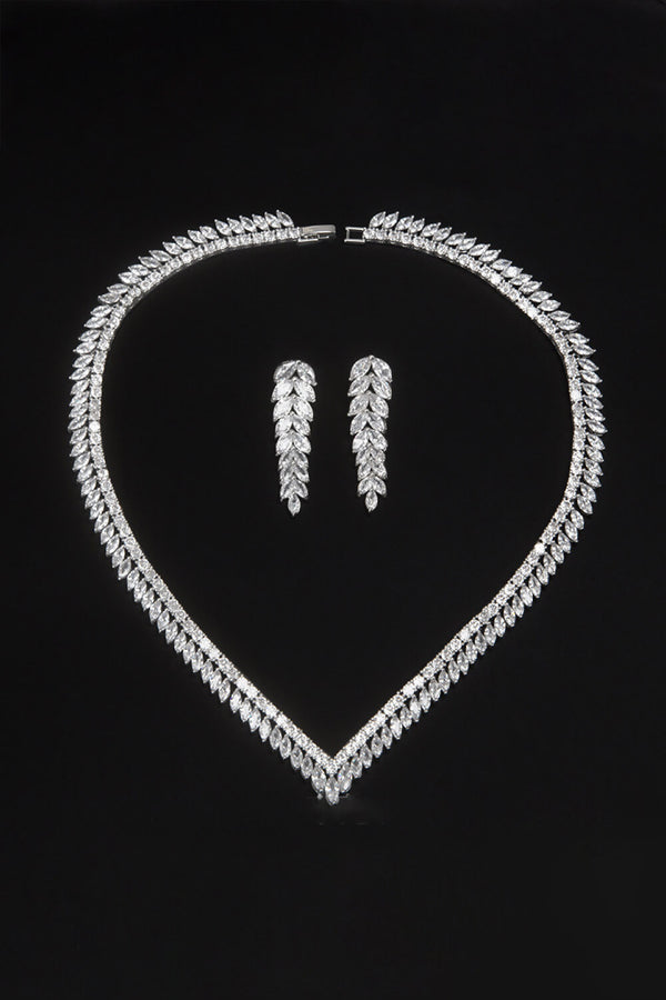 Cubic Zirconia Heart-Shaped Necklace and Dangle Earrings Set