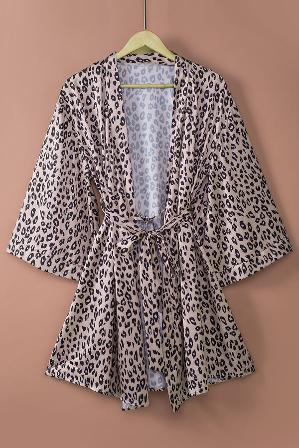 Leopard Tie Waist Bell Sleeve Robe