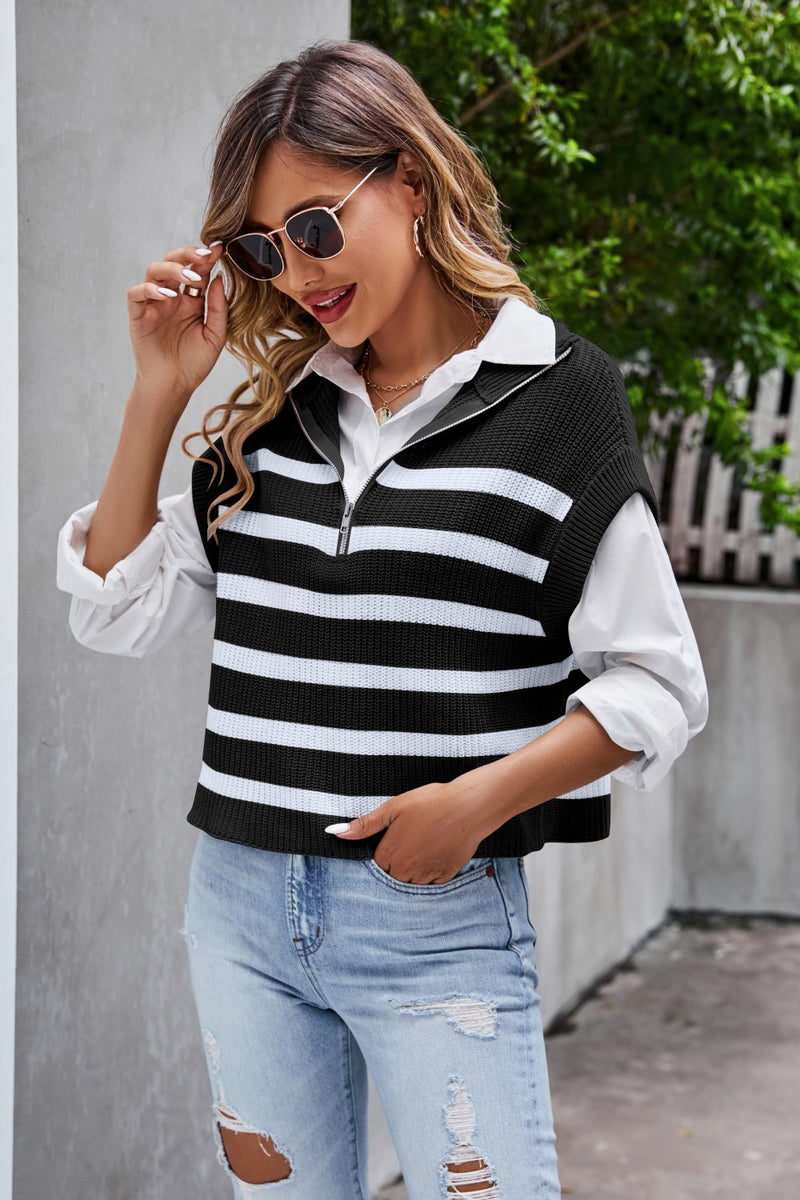 Striped Half-Zip Collared Vest