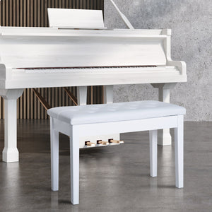 HomCom Faux Leather Padded Double / Duet Piano Bench w/ Music Storage