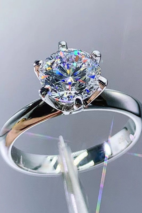 925 Sterling Silver Moissanite 6-Prong Ring