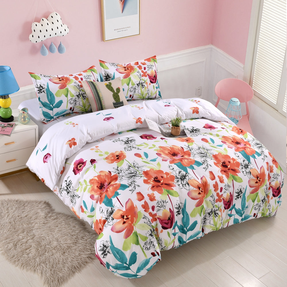 Duvet Cover & 2 Pillowcase, 3pcs Soft Microfiber Bedding, Flower Pattern Duvet Cover (No Duvet), Twin/Queen/King
