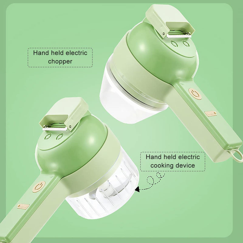 1pc 4 In 1 Vegetable Chopper Handheld Electric Vegetable Cutter Set Portable Wireless Garlic Mud Masher Garlic Press And Slicer Set Multifunctional Electric Mini Food Processor With Brush For Ginger Peppers Onions Garlic Vegetable Chopper