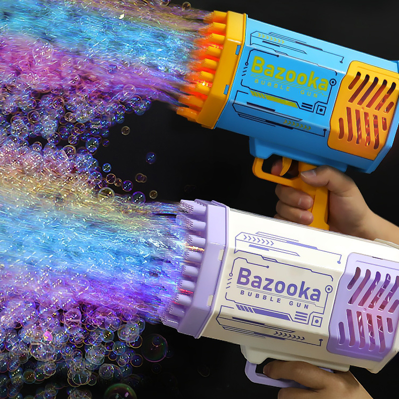 New Bubble Gun Rocket 69 Holes Soap Bubbles Machine Gun Shape Automatic Blower With Light Toys For Kids Pomperos