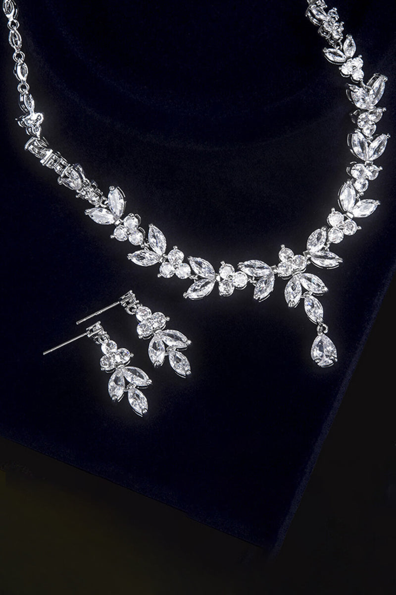 18k Platinum-Plated Necklace and Drop Earrings Set