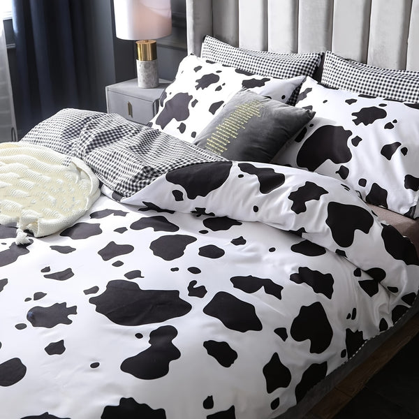 3pcs Brushed Milk Pattern Duvet Cover (1 Duvet Cover + 2 Pillowcase), Cartoon Bedding Gift For Her/Him, Soft Blanket