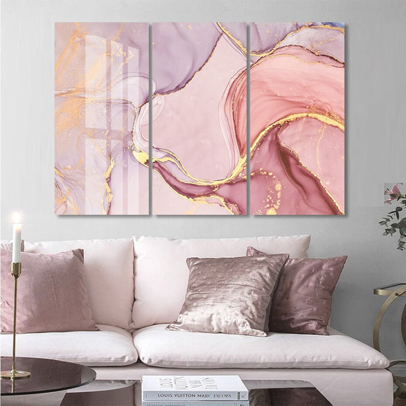 Modern Abstract Pink Marble 3 Canvas Paintings