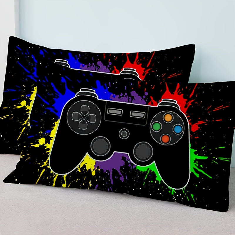 3pcs Game Controller Pattern Black Duvet Cover Set (1 Duet Cover + 2 Pillow Case), Chemical Fiber Brushed Quilt Cover