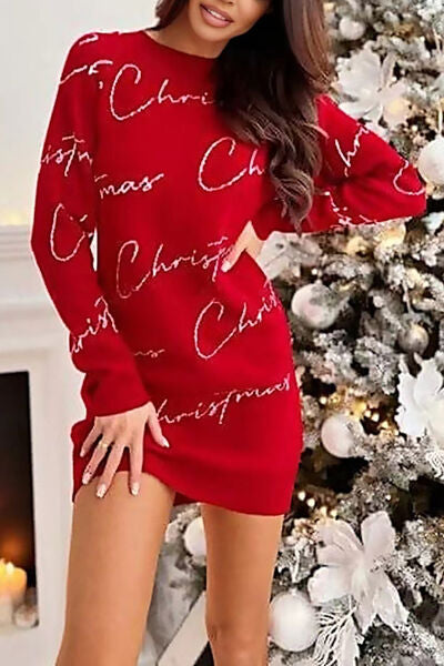 CHRISTMAS Letter Print Tunic Sweater Dress