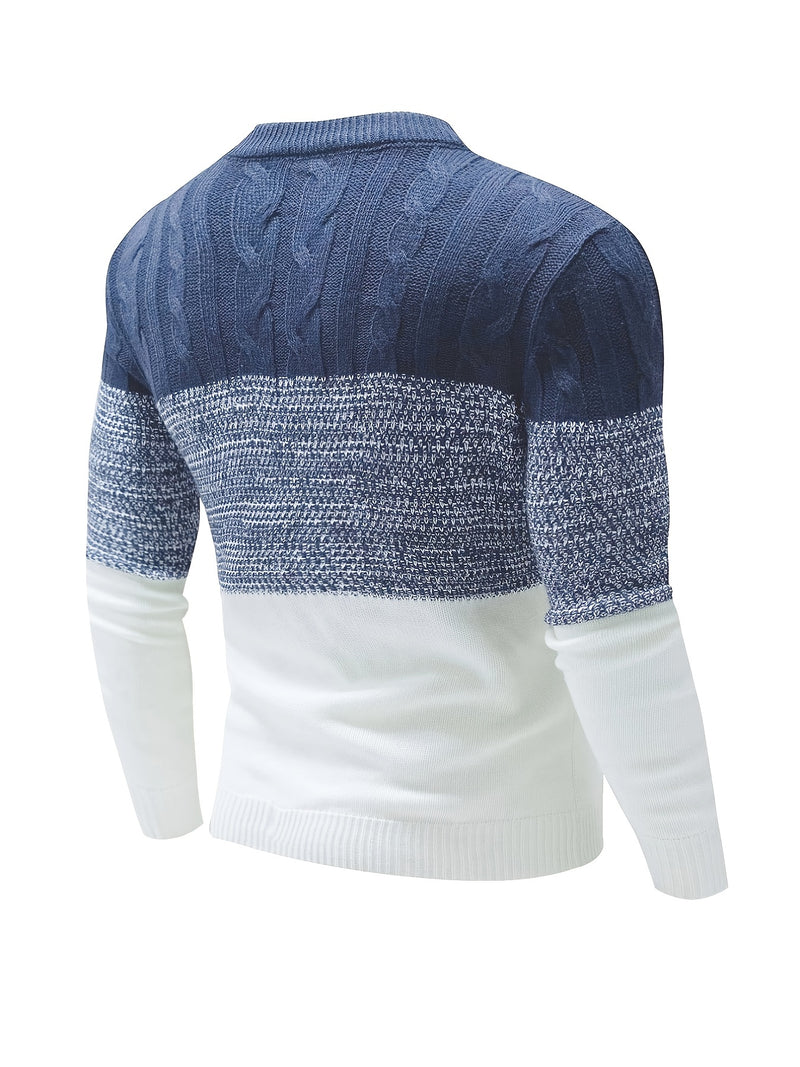 Men's Crewneck Pullover Sweater, Striped Autumn/Winter Cotton Knitted Sweater