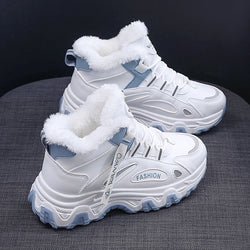 Women's Casual Sneakers, Color-block Thick Sole Chunky Sneakers, Warm Plush Lined Anti-slip Running Shoes