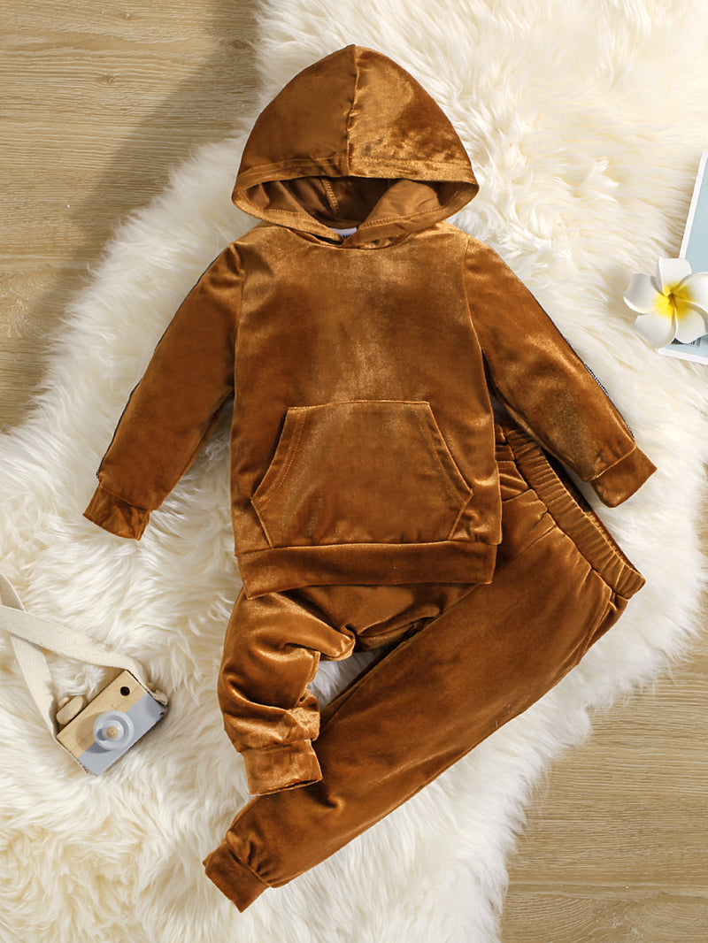 Boys Pocketed Velour Hoodie and Pants Set