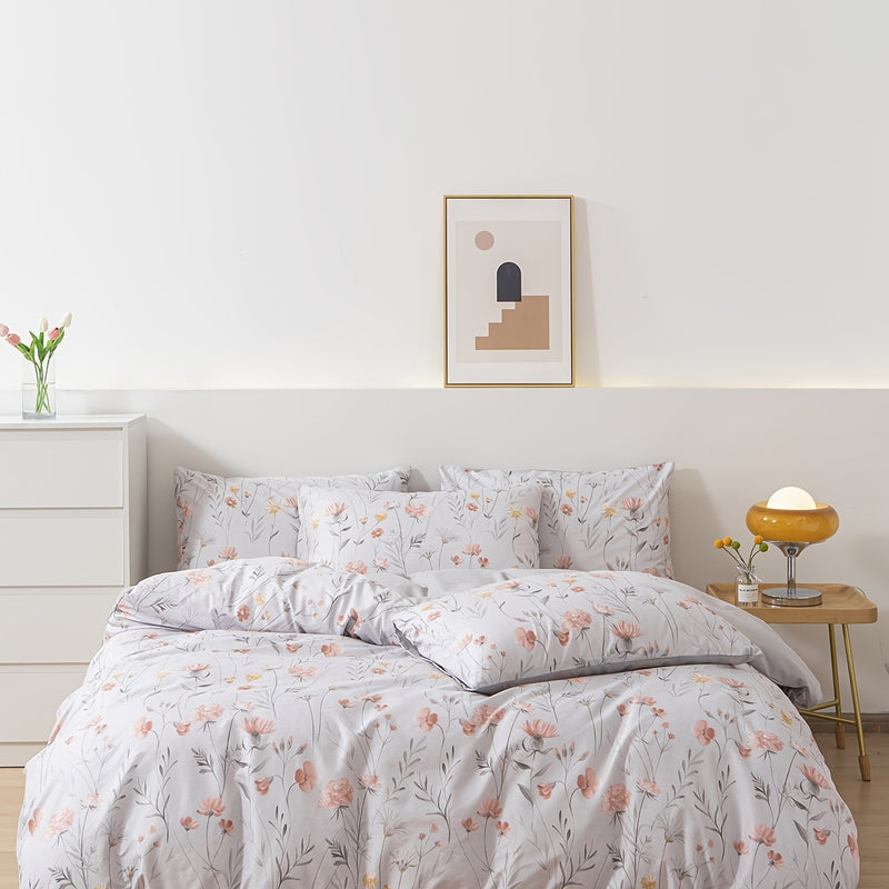 3pcs Flower Print Duvet Cover Set (1 Duvet Cover + 2 Pillowcase), Soft Bedding For Bedroom & Guest Room, Blanket For All Season