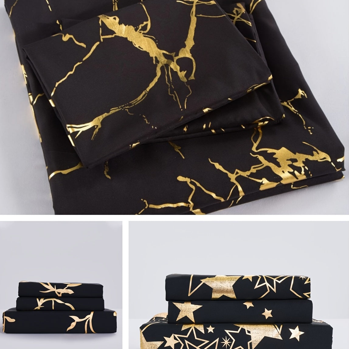3pcs Black & Golden Bedding Set (1 Duvet Cover + 2 Pillow Case), Soft Quilt Cover For Bedroom