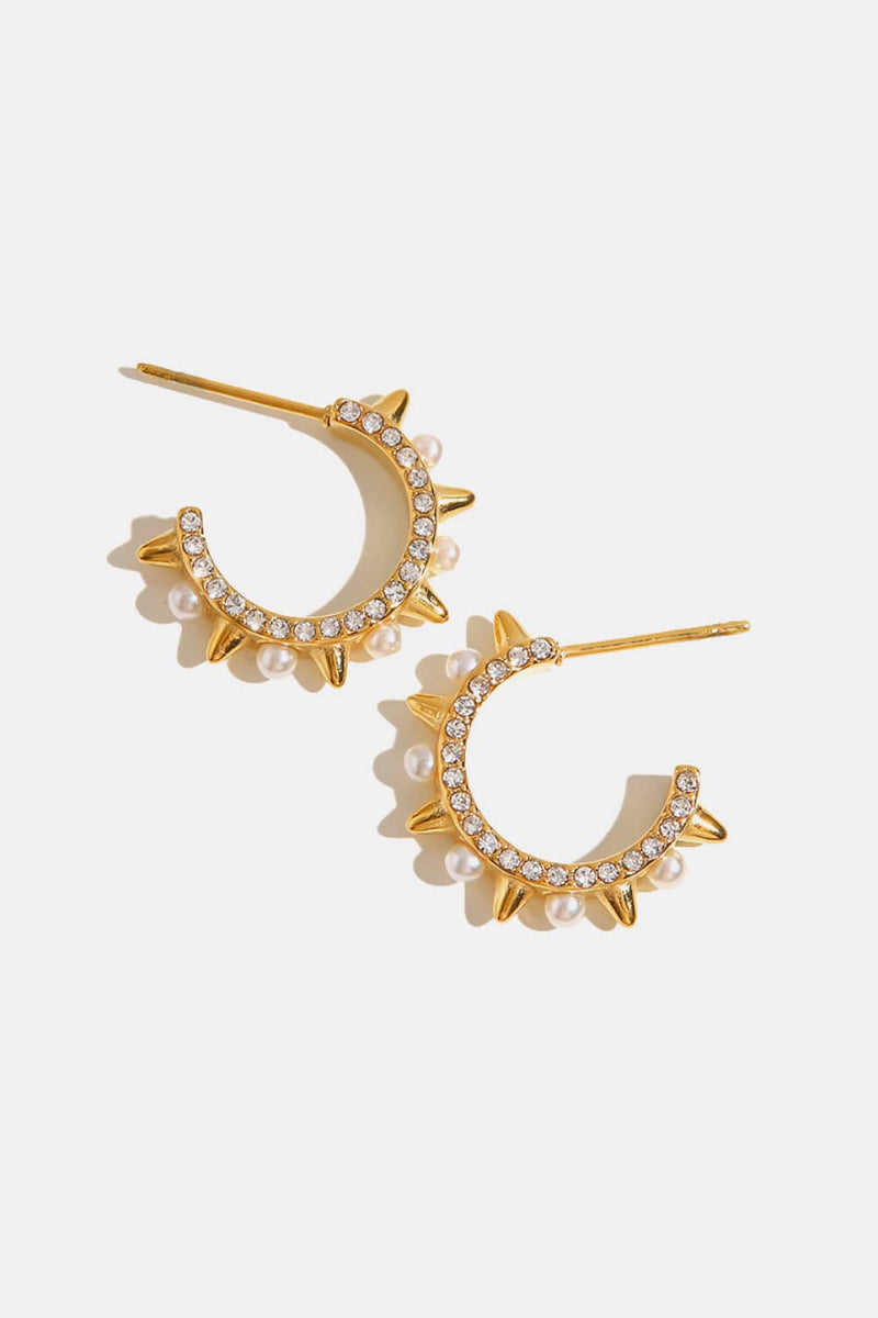 Inlaid Rhinestone Faux Pearl Earrings