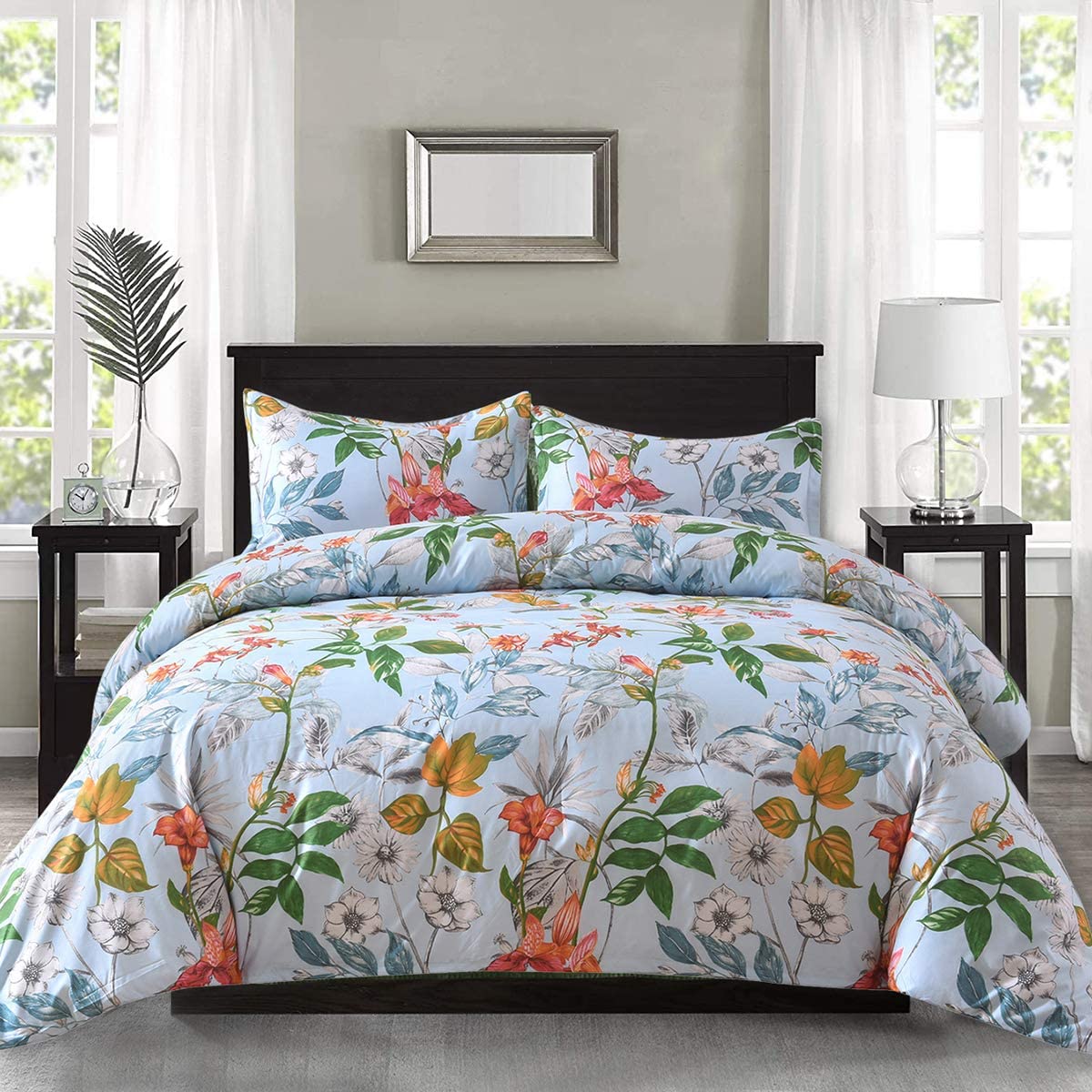 Duvet Cover & 2 Pillowcase, 3pcs Soft Microfiber Bedding, Flower Pattern Duvet Cover (No Duvet), Twin/Queen/King
