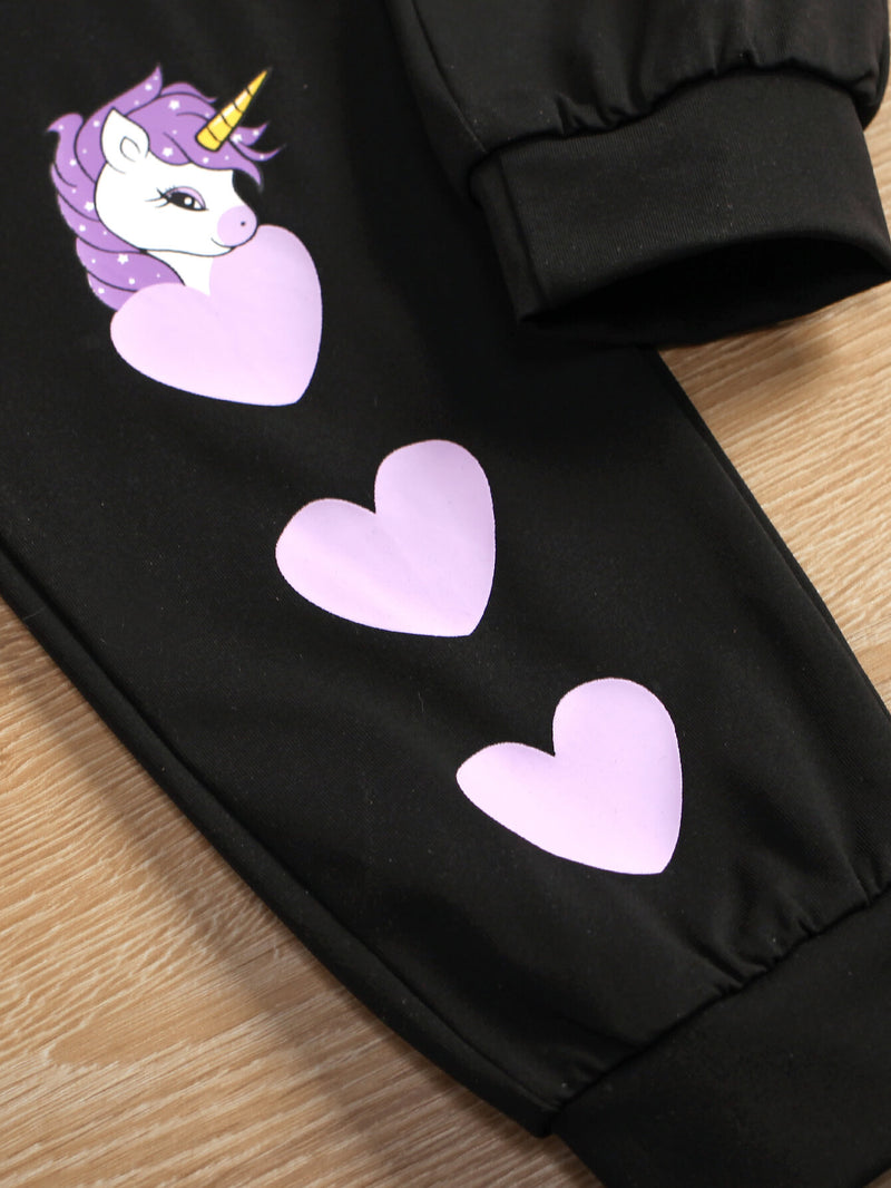 Kids Unicorn Graphic Hooded T-Shirt and Joggers Set