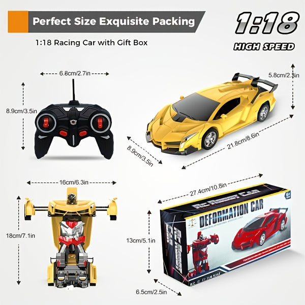 Remote Control Transform Car Robot Toy With Lights Deformation RC Car 360°Rotating Stunt Race Car Toys