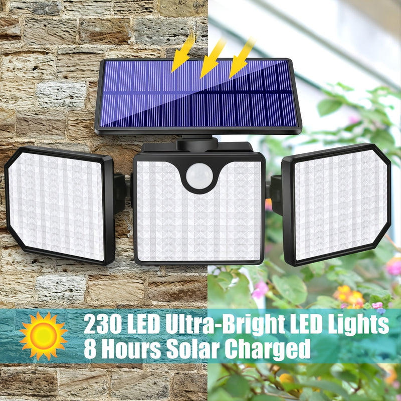 1pc/2pcs 230 LED 2200LM Led Solar Motion Sensor Light, Outdoor 3 Adjustable Heads Security LED Flood Light