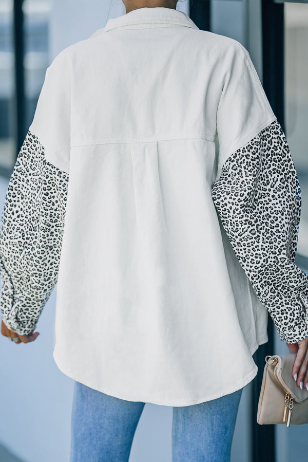 Leopard Contrast Denim Top