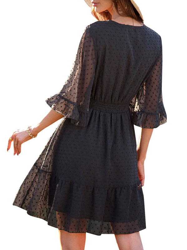 Women's lace wave point temperament chiffon dress short skirt