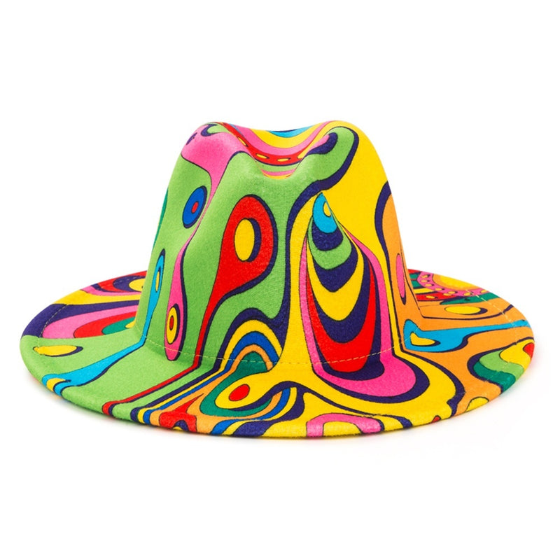 Cloche Hat,1pc Fashion Personality Jazz Hat Men's Colorful Rendering Pattern Top Hat Wide-Brimmed Cloche Hat